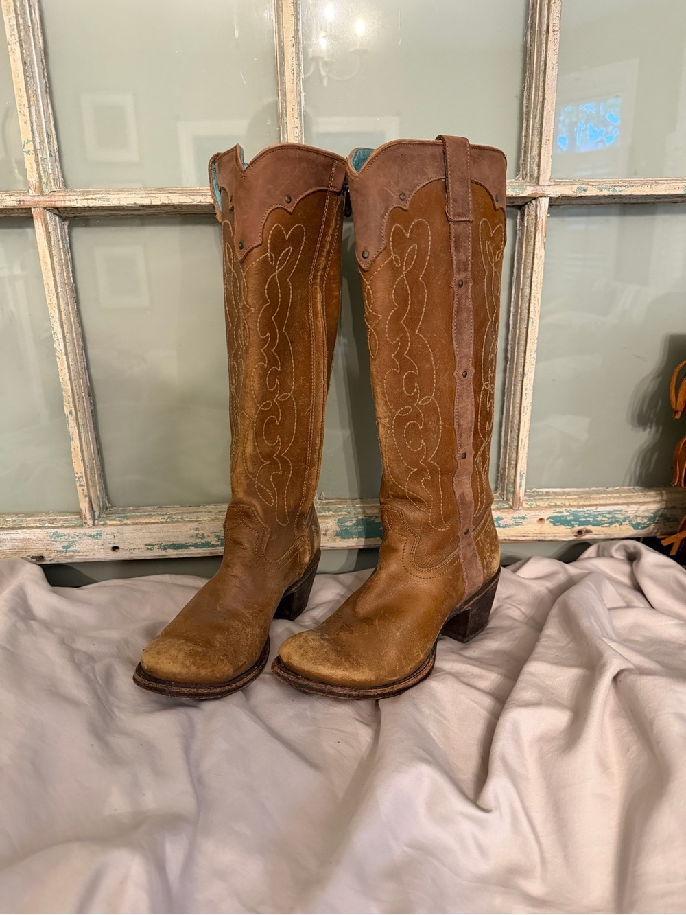 Corral Women’s 7 M Brown Distressed Leather Tall Western Cowboy Boots Full Zip - Picture 2 of 6